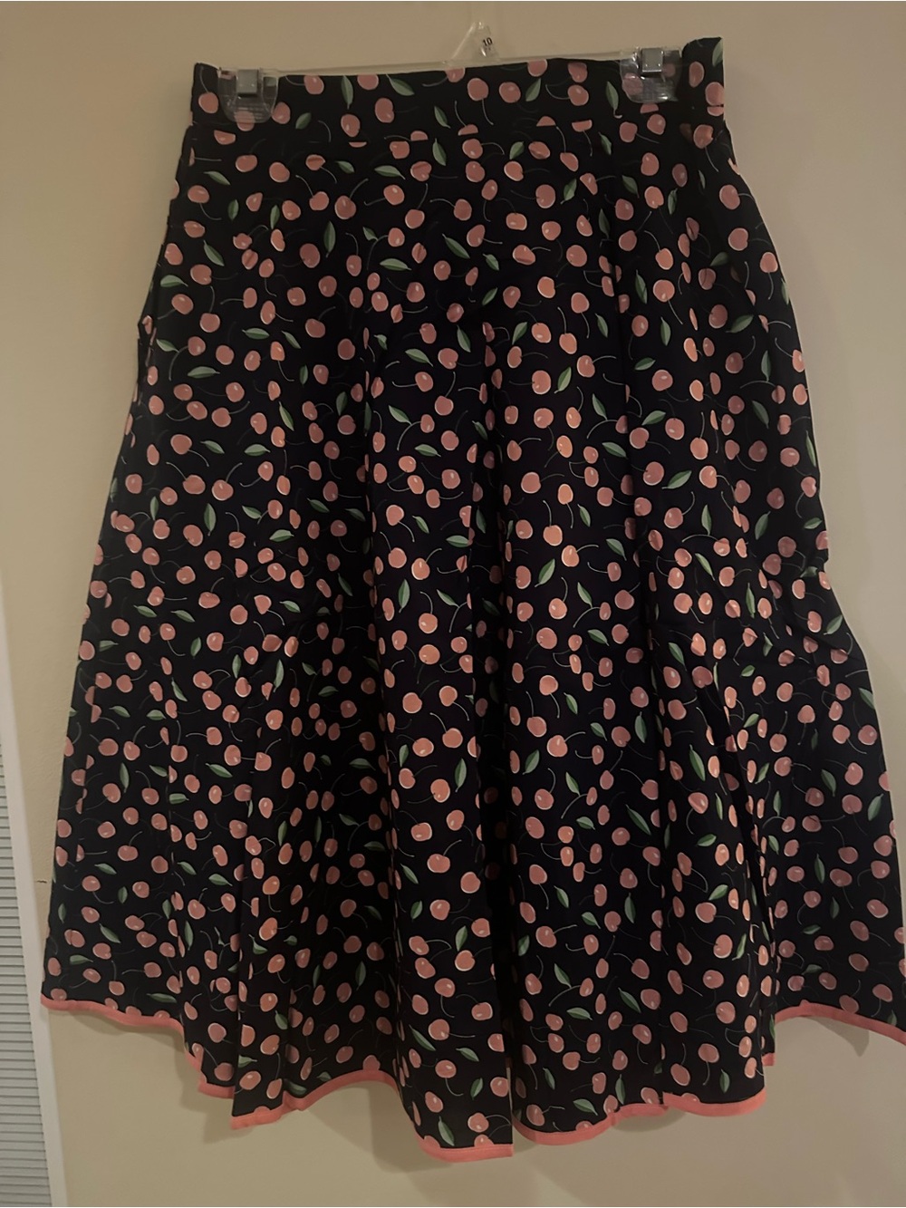 Navy Circle Skirt with Pink Cherry Print